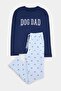 Lacivert Regular Köpek Baskılı %100 Pamuk Örme Pijama Takımı TMNAW27PT00041 - 5