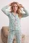 Turkuaz %100 Pamuklu Biyeli Eğlence Desenli Örme Pijama Takımı THMAW27PT00100 - 4