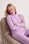 Lila Yaka Detaylı Yumuşak Tuşe Kışlık Waffle Örme Pijama Takımı THMAW27PT00097 - 4