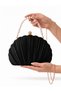 Pilseli / Pleated Evening Dress Bag Oyster Black, Wide Model Evening Dress Bag with Pearls and Stones, Hand Bag, Wedding Engagement Evening Dress Bag - 2