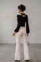 Japanese Style Balloon Sleeve Back Cross Detail Viscose Knit Elegant Blouse - 2
