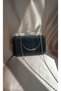Women's Black Laser Fabric Stylish Evening Dress Clutch Bag with Extra Chain and Detachable Handle - 3