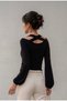 Japanese Style Balloon Sleeve Back Cross Detail Viscose Knit Elegant Blouse
