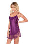 Lace Embroidered Thin Strap Purple Short Satin Nightgown - 2