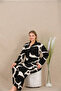 Plus size black and white patterned button-down long sleeve viscose pajama set