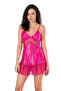 Lace Embroidered Thin Strap Fuchsia Short Satin Nightgown