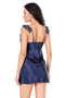 Lace Embroidered Low-Cut Navy Blue Short Satin Nightgown - 3