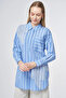 Stripe Pattern Embroidery Appliqué Viscose Tunic Airman Blue