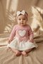 Bella Heart Baby Girl Pink Heart Patterned 3-Piece Combination Set - Ribbed Long Sleeve Bodysuit, Layered Skirt and 1 Piece - 3
