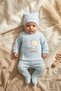 Lulla Cloud Baby Blue Teddy Bear Embroidered 3-Piece Hospital Discharge Set - 100% Cotton Jacquard Bodysuit, Booties - 3