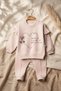 Baby Girl Beige Heart Printed Ruffle Sweatshirt and Trousers Set - 100% Cotton Stylish Two-Piece Combination - 5