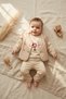 Baby Girl Floral Embroidered 3-Piece Set - Ruffle Detailed Quilted Vest Four-Button and Pants Set