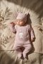 Mellow Bunny Cotton Textured 3-Piece Baby Set - Dried Rose Perforated Knit Bodysuit, Bottoms with Booties and Hat Set