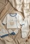 Nuvola Teddy Bear Embroidered 5-Piece Baby Hospital Discharge Set - 100% Cotton Blue Plaid Patterned Newborn - 2