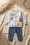 Pawsy Cotton Dog Figured 2-Piece Baby Set - Cotton Gray Sweatshirt and Navy Blue Pants Set - 2