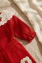 Girl's Strawberry Embroidered Lace Collar Ribbed Red Top and Bottom Set - Cotton Vintage Style Knitted Set - 5