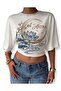 Women's White Lotus Printed Crop T-Shirt Lycra Oversize Flowy T-Shirt