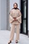 Piliseli High Collar Buttoned Crepe Suit -Beige - 5