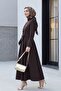 Cupra dress with elastic waist and tie detail - coffee - 4