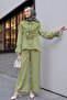 Cupra Suit with Tie Collar, Lace Ruffles, Belted Pants and Lining - Olive - 5