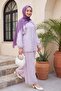 Crew Neck Ruffled Front Lined Voile Suit with Elastic Sleeves -Lilac - 5