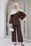 Pocket Detailed V-Neck Lace-Up Scarf Parachute Set - Brown - 5