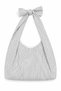 Women's Black and White Striped Bow Strap Soft Form Shoulder Bag - 2