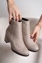 Women's Liva Beige Suede Flat Heeled Short Boots