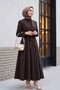 Cupra dress with elastic waist and tie detail - coffee - 5