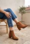 Women's Athens Tan Suede Buckle Detailed Heeled Short Boots - 4
