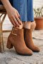 Women's Athens Tan Suede Buckle Detailed Heeled Short Boots - 3