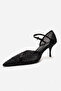 Satin Stone Detailed Mesh Women's Thin Heeled Evening Dress Shoes - 4