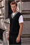 Oxford Relaxed Fit Stripe Collar Braided V-Neck Men's Knitwear Sweater - Black - 7