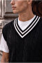 Oxford Relaxed Fit Stripe Collar Braided V-Neck Men's Knitwear Sweater - Black - 3