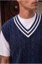 Oxford Relaxed Fit Stripe Collar Braided V-Neck Men's Knitwear Sweater - Indigo - 2