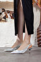 Women's Silvery Pattern Pointed Toe Medium Heel Evening Dress Shoes Imported Material Top Quality - 4