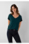 V-Neck Green Basic Viscose T-Shirt Regular Fit / Normal Cut 167714-71929 - 2