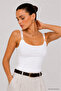 Women's White Slim Fit Blouse with Accessory Detail and Rope Straps - 3