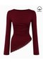 Women's Cotton Boat Neck Side Gathered Asymmetrical Cut Lace Detailed Spanish Sleeve Blouse 0241