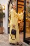 Tulle Voile Dress with Tie Collar, Ruffle Detail, Lining, and Belt - Yellow - 4