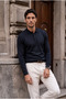 Portofino Premium Buttoned Polo Collar Slim Men's Knitwear Sweater - Navy Blue - 4