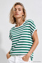 Women's Green Striped Crew Neck Short Sleeve Basic T-Shirt