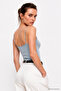 Women's Gray Slim Fit Crew Neck Strappy Crop Tank Top - 4