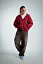 Burgundy Boxy Crop Men's Jacket Zip Hoodie - 7