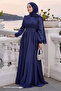 Cross Patterned Pleated Cobalt Blue Satin Dress