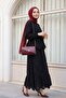 Elastic Sleeves, Belted, Scalloped Lined Linen Look Suit - Black - 3