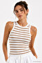 Women's Beige Striped Camisole Zero Sleeve Crew Neck Cotton Undershirt