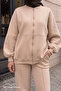 Zippered Piping Milk Brown Tracksuit Set - 2