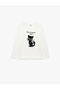 Cat Printed Sequined Short Sleeve Crew Neck Cotton T-Shirt - 5