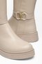 Women's Beige Leather Buckle Detailed Boots - 3